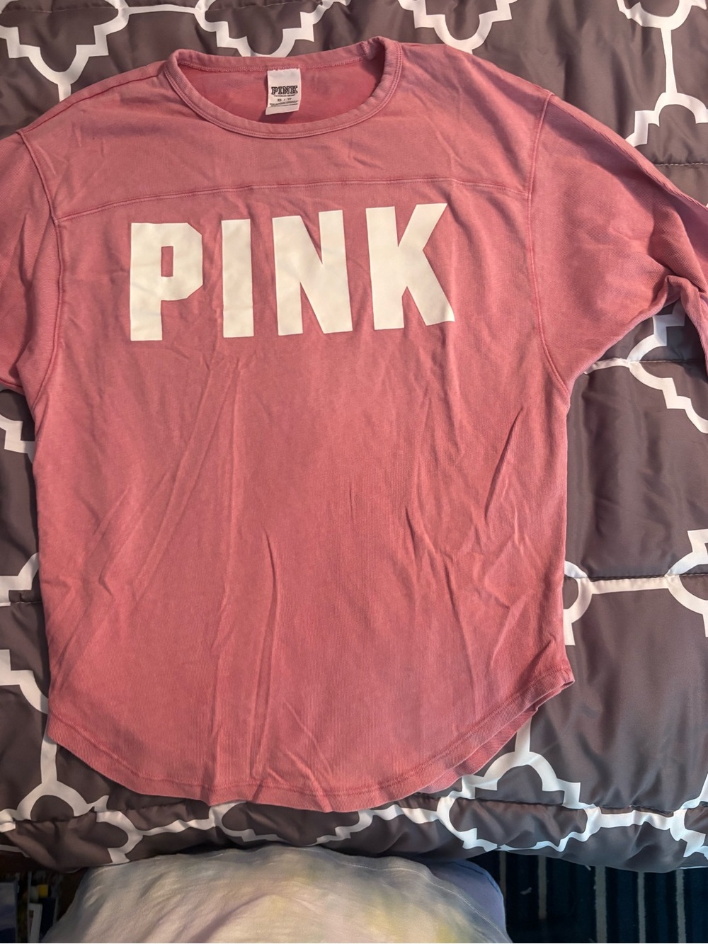 PINK Victoria's Secret Dusty Rose 3/4 Sleeve Logo Tee xs